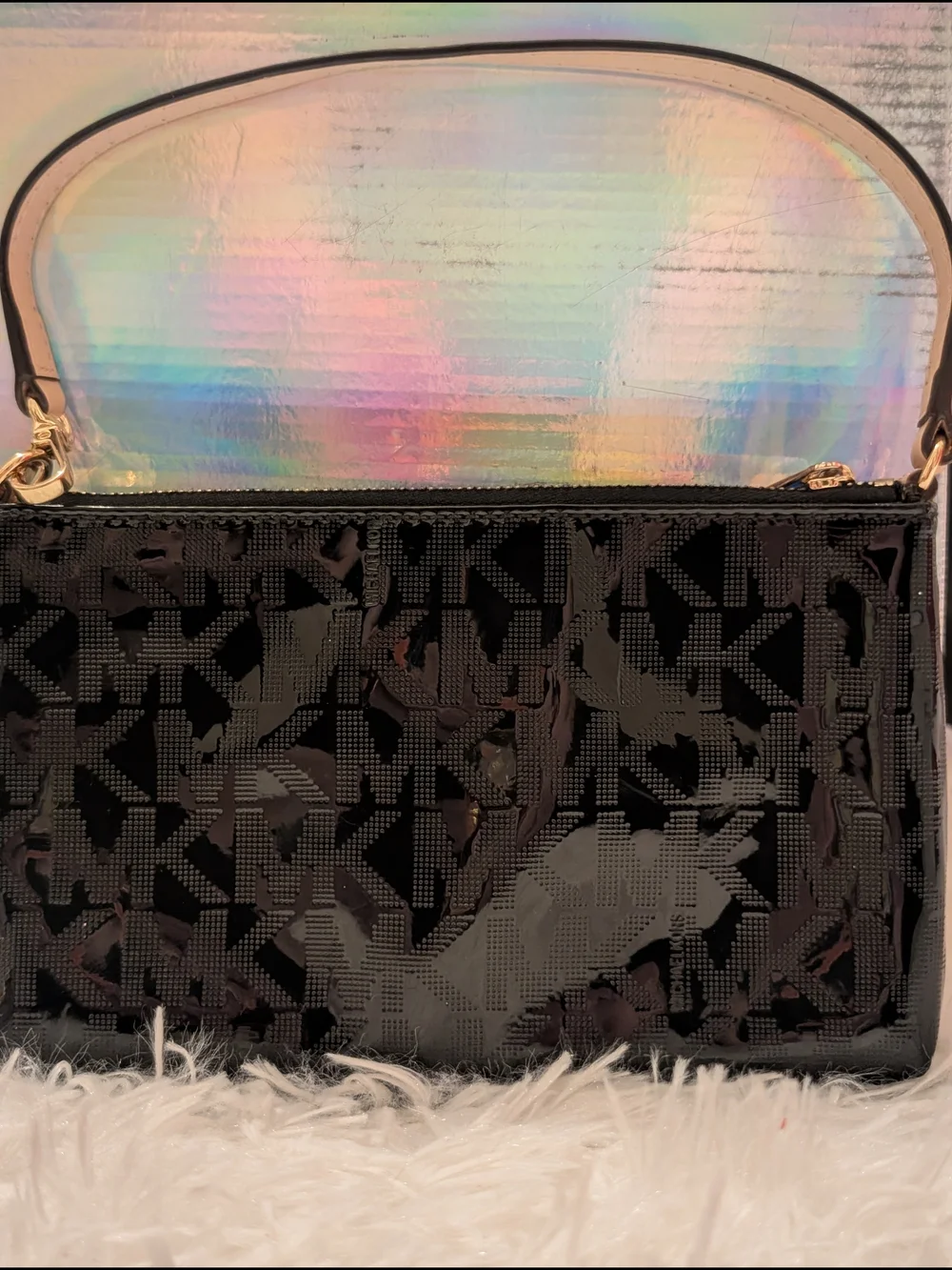 Michael Kors Black Patent Shoulder Bag with Gold Hardware